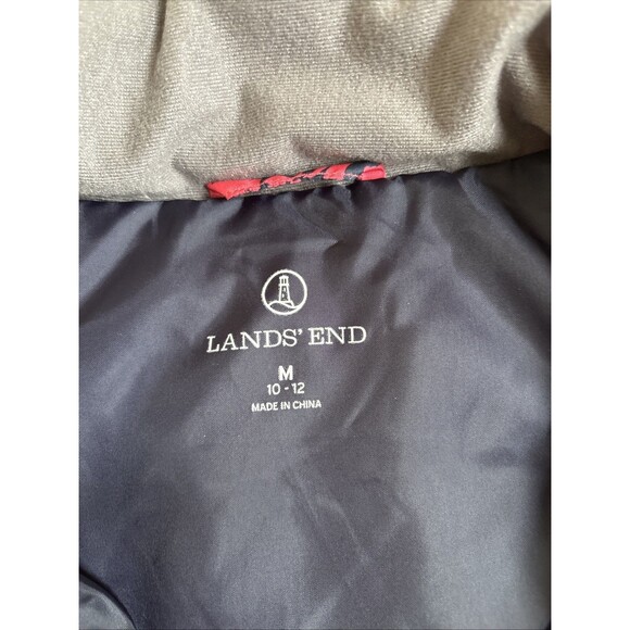 Ladies Lands End Down Puffer Vest Salmon/Navy Floral Size M - Picture 2 of 5